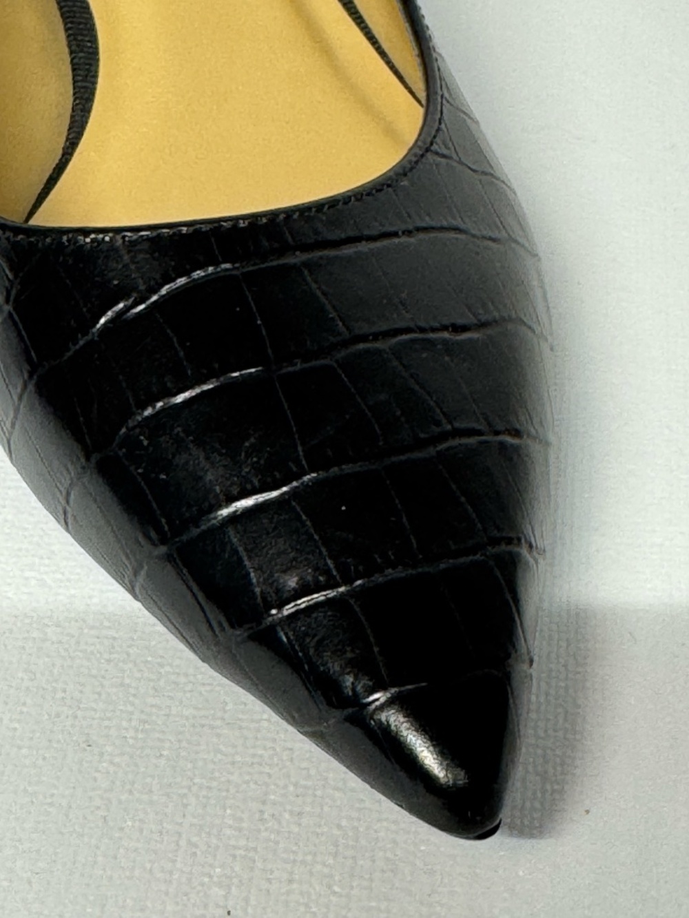 Talbots Black Croc Embossed Pointed Toe Kitten Heels Pumps S 5.5M Classic - Picture 7 of 11